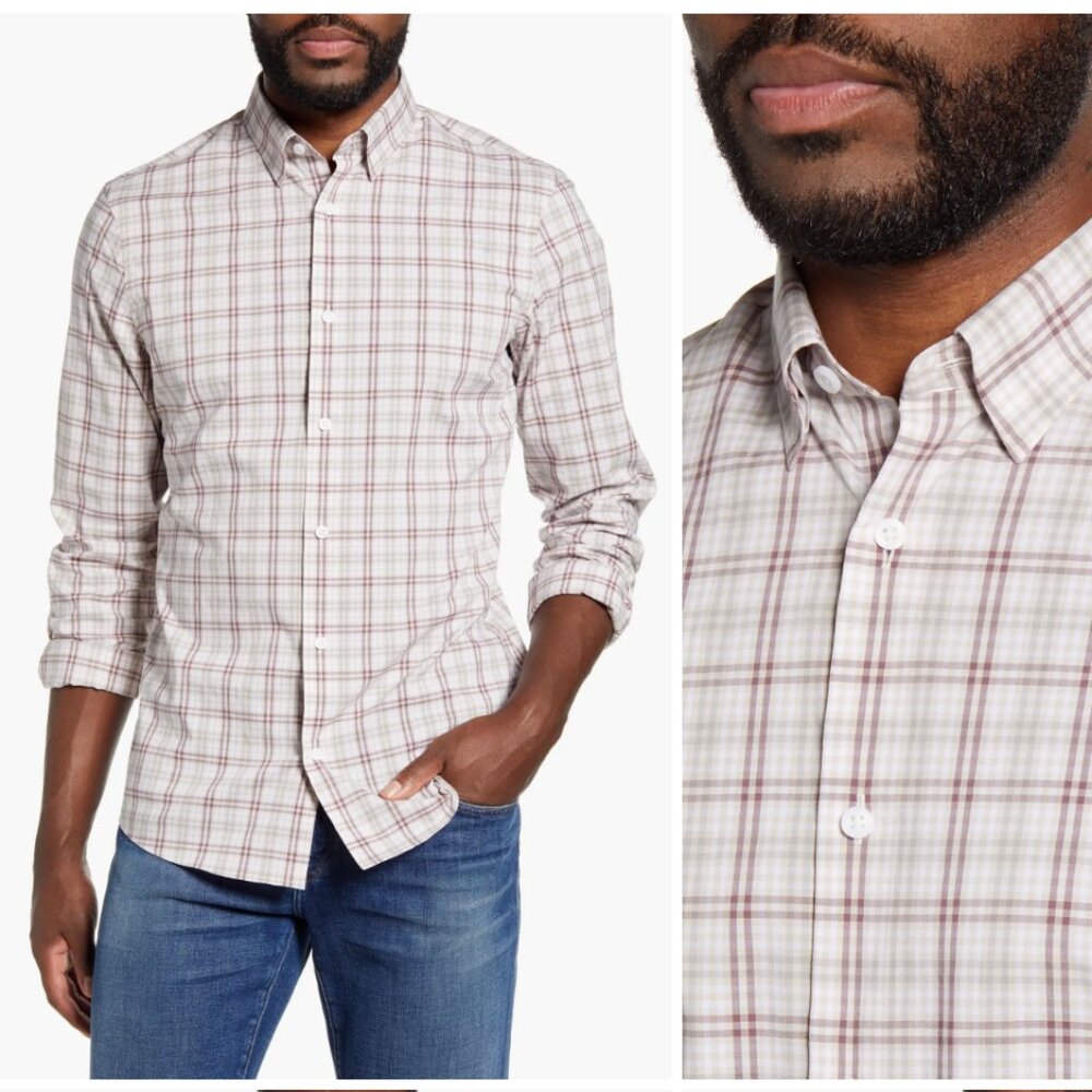 NORDSTROM MEN'S SHOP - Tech-Smart Trim Fit Check Button-Up Shirt - Men's M